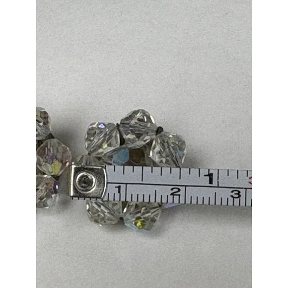 Vintage Aurora Borealis Earrings Clear Crystal Sparkle Clip Silver Tone Unsigned - Picture 3 of 7